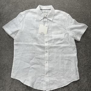 Thom Aaron Mens L Linen Short‎ Sleeve Button Up Shirt White Casual Summer NWT